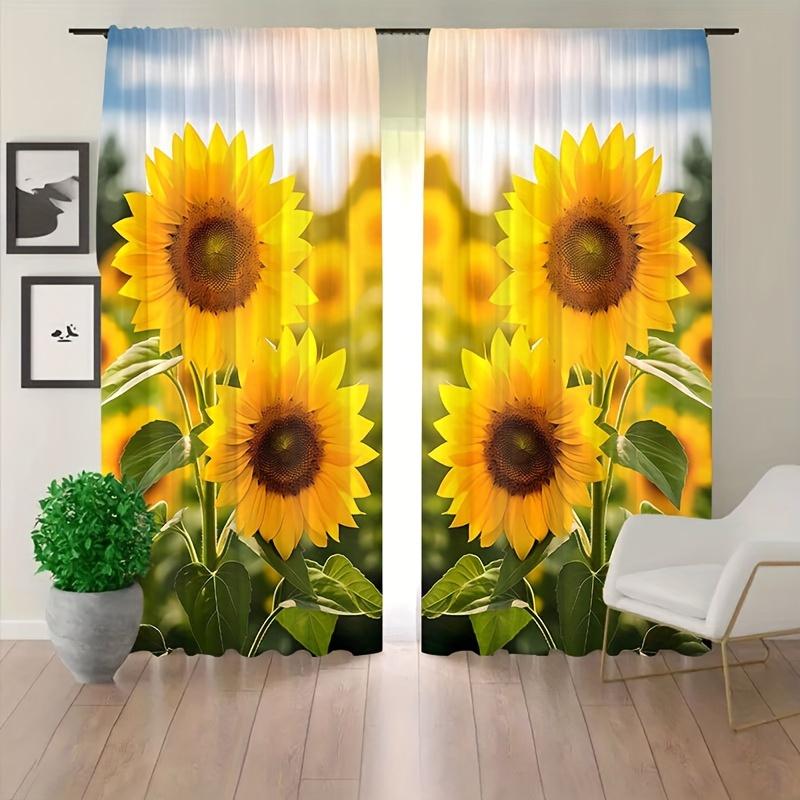 

2 шт. Подсолнух Новые модные декоративные шторы для окна 3D цифровая печать кармашки для гостиной офиса домашний декор 100W130H(CM)40x51in&Grommet Top