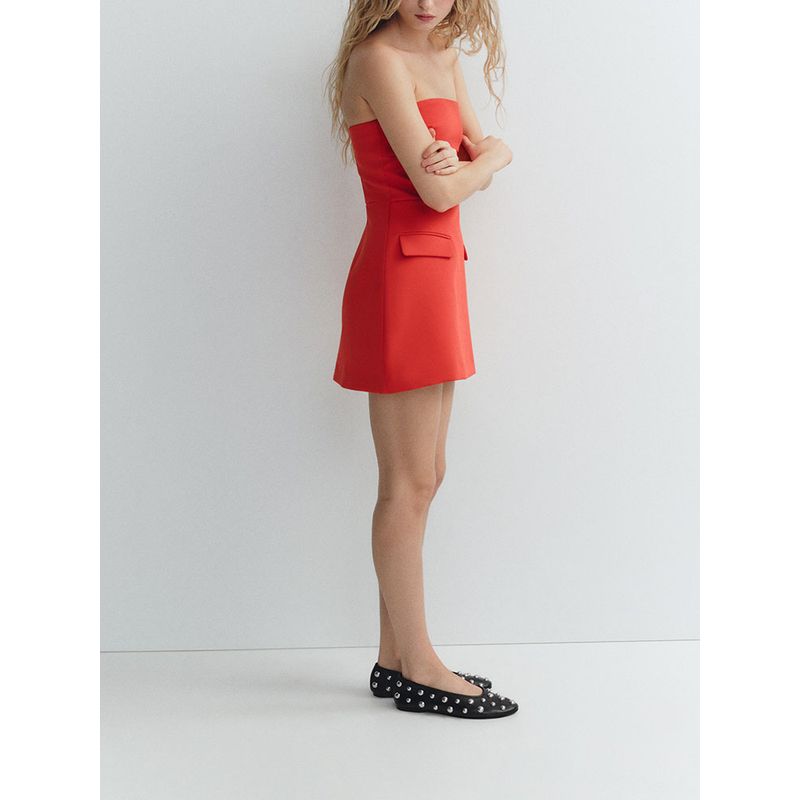 Za2025 Spring New Women's Clothing Fashion Elegant Flip Trim Bandeau One-Shoulder Straight Collar Short Dress 3067311