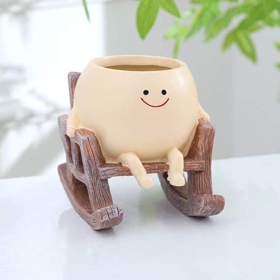 Smiling Face Planter Pot Resin Flower Pot with Four Limbs Fun Irregular Shape