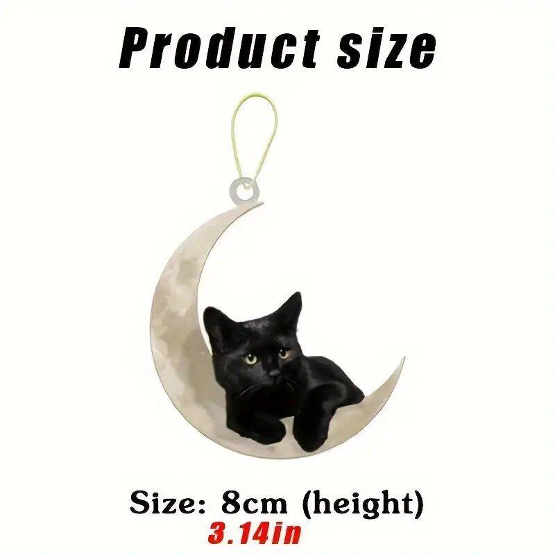 Acrylic Moon & Black Cat Pendant - Creative Keychain, Car Hanging, Backpack Decoration