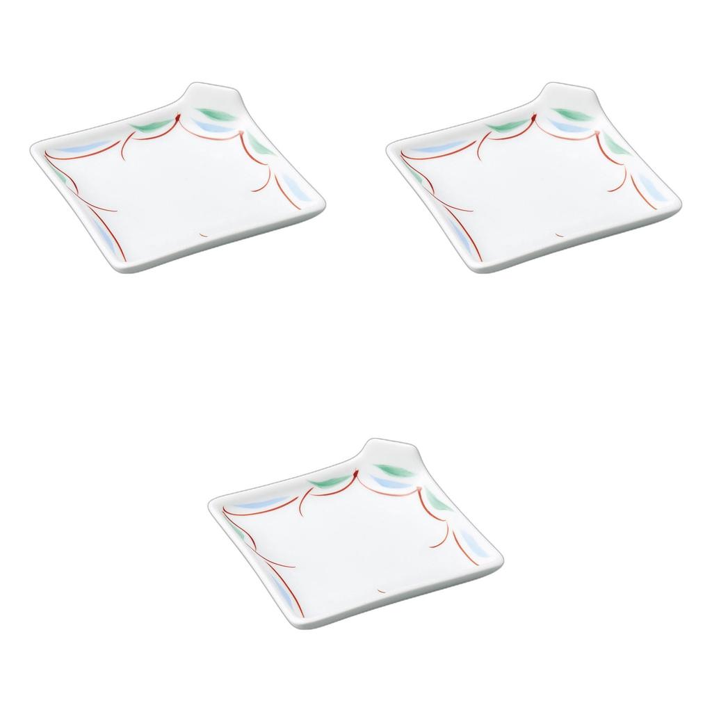 Setomonohonpo Set of 3 Bamboo Blind Square Plates X X Reinforced Ceramic Square Plates (Setomonohonpo) Red-painted [10.8 10.8 3.2 Cm]
