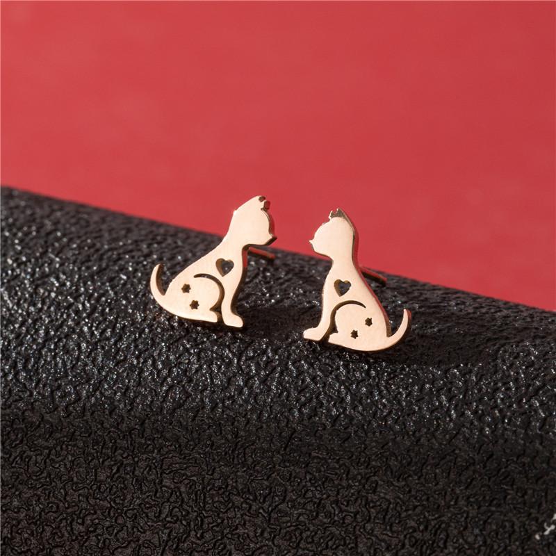 Cute Cat Stainless Steel Stud Earrings for Women Persian Cat Ear Jewelry Girls Student Birthday Earring Gifts Accessories