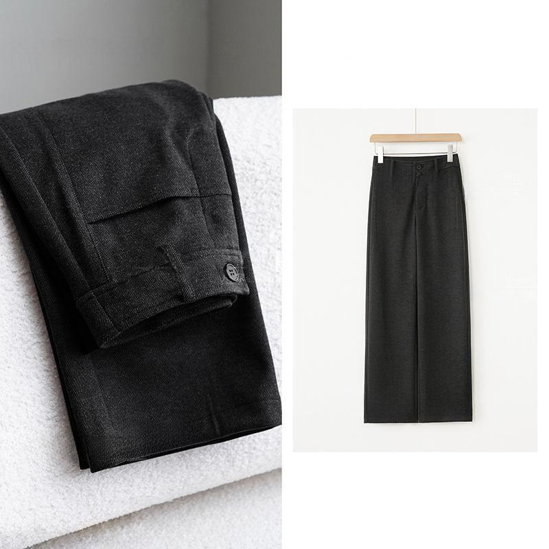 

Роскошные Высокая Мода Осень/Зима Мериносовая Шерсть Шелк С Завышенной Талией Стройнящие Прямые Брюки M: 100-115 lbs темно-серого