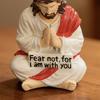 Resin Jesus Figurine Sitting Christ Statue Handmade Religious Desk Ornament for Home Office Car Dashboard Decor