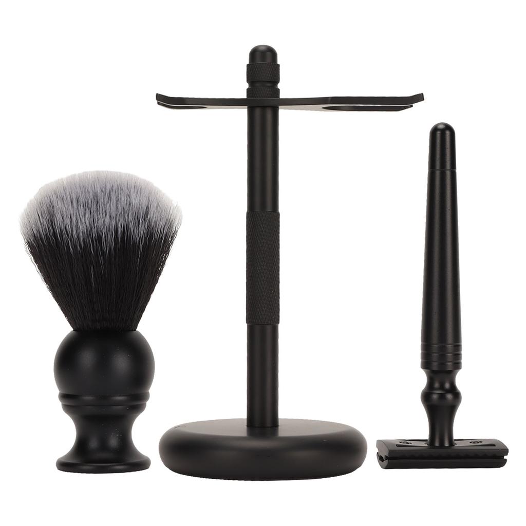 3pcs Trimming Brush Set Black Beard Care Safety Trimming Blade Brushes Kit with Stand Holder for