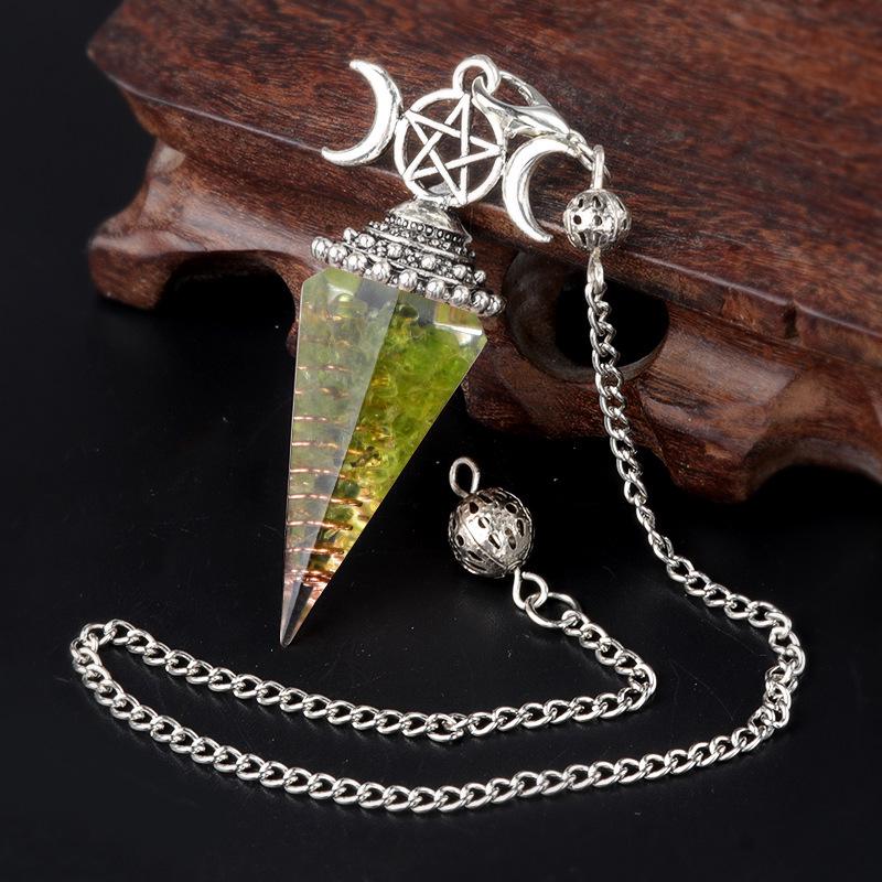 1690 Three-Phase Moon Seven Chakra Stone Resin Hexagonal Crystal Pendant Pendulum Cross-Border Jewelry