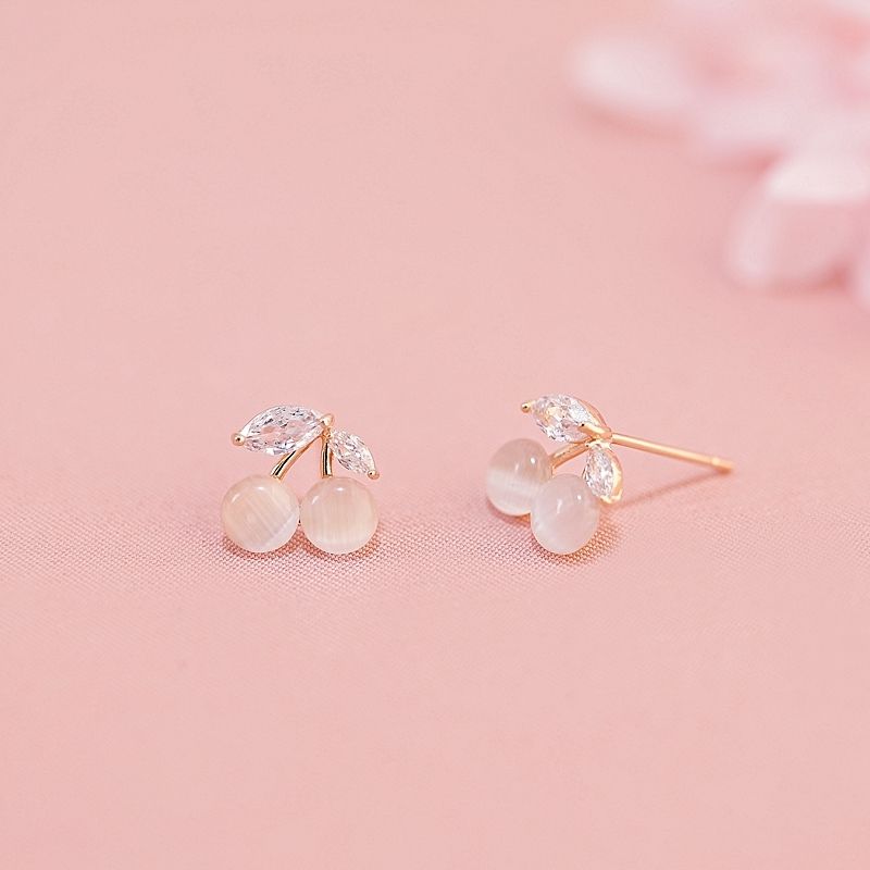 

Cherry Opal Stone Ear Studs Female Summer Simple and Small Earrings 2025 New Arrival Best Selling Elegant Sterling Silver Needle Sweet Earrings Cherry Cat s Eye (In Stock)
