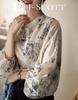 J-Scott Painting-Style Flower Print Blouse, Collarless, Puff Sleeves, Sheer, Lightweight, Refreshing, Ivory, JS46-IV-L