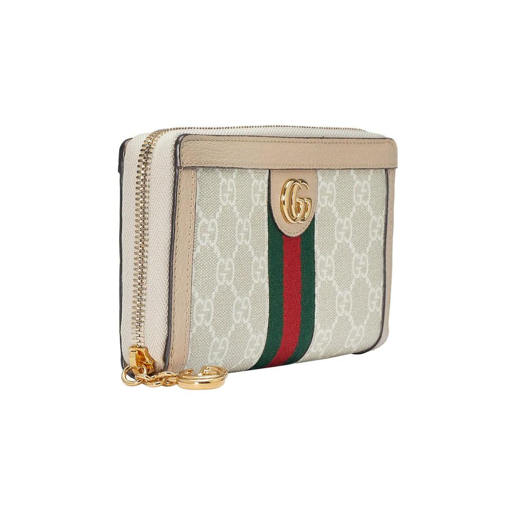 Gucci Ophidia Logo GG Gold Label Striped Web Full Zip Canvas Wallet Women Wallet White Pink 523154-UULAG-9682