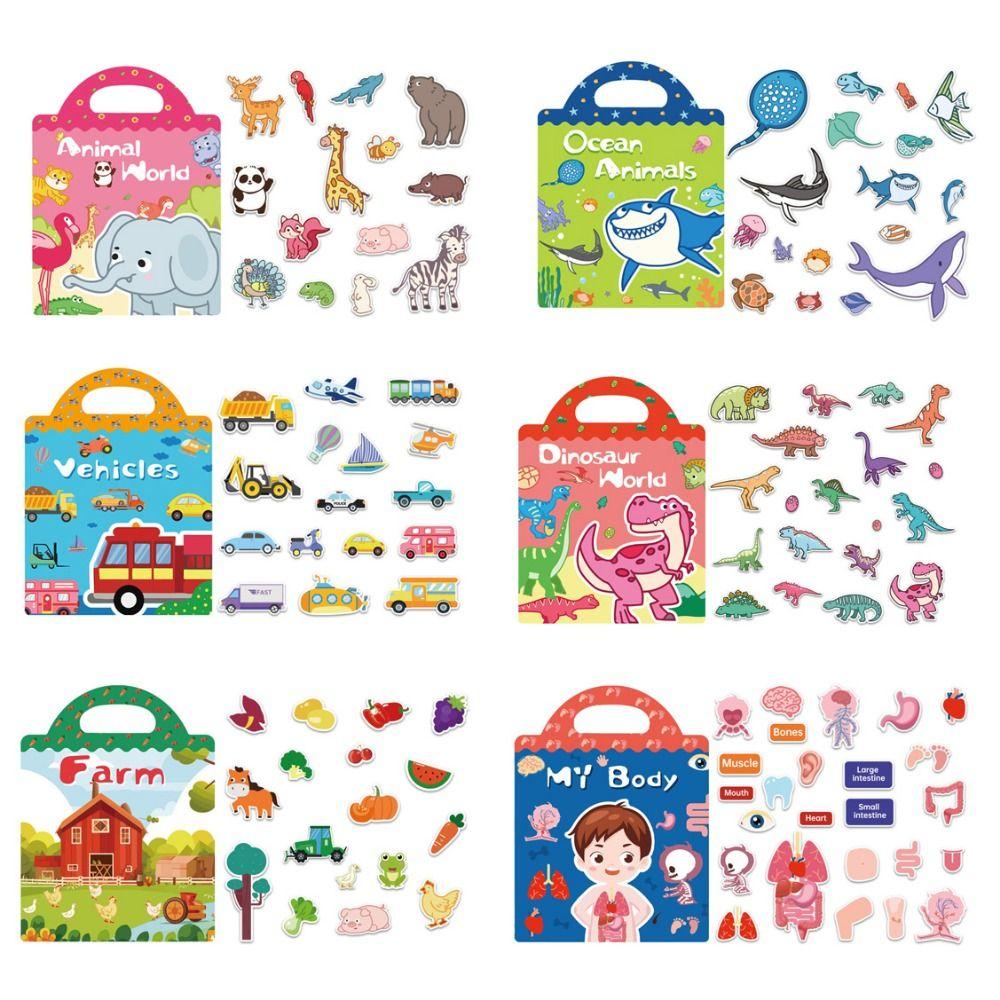 Educational Jelly Sticker Books Reusable Cartoon Sticker Book Scene Quiet Stickers  for DIY