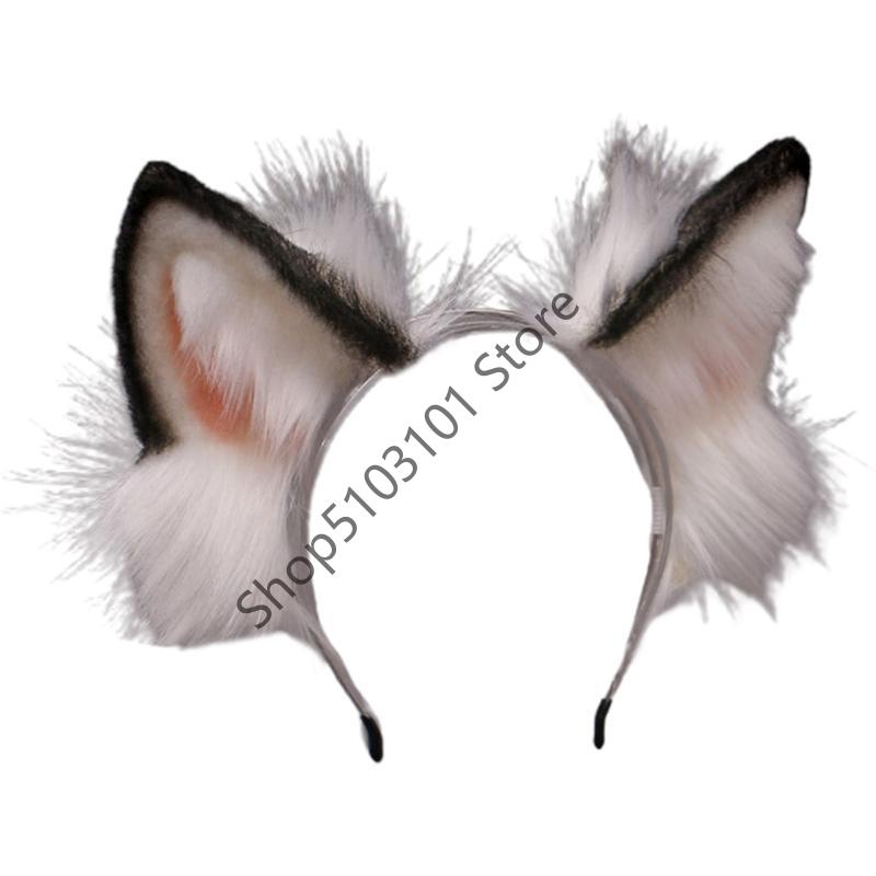Lovely Women Animal Wolf Ears Headdress Plush Hairband Furry Lolita Headband Anime for Halloween Cosplay Accessories белый