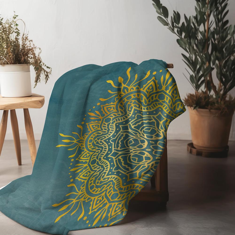Turkish Teal Velvet Mandala Bohemian Throw Blanket Psychedelic Peacock Print Bedspread Decorative Cushion Cover