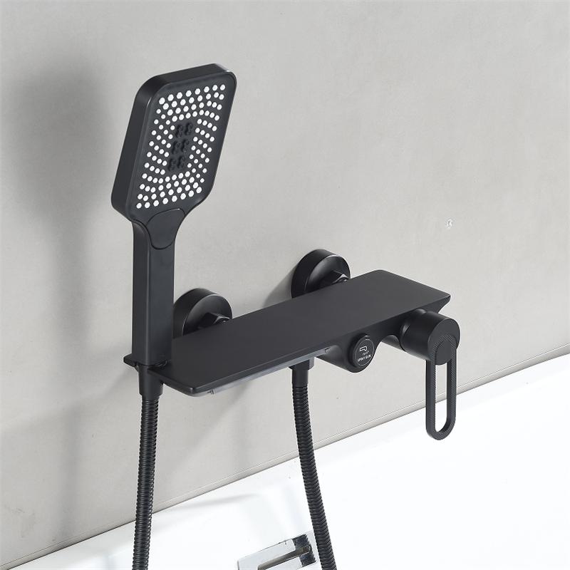 Tuqiu Black Bathtub Shower Set Hot Cold Gray Bathroom Shower Faucet Chrome Bathroom Foldable Shower Faucet set Brass