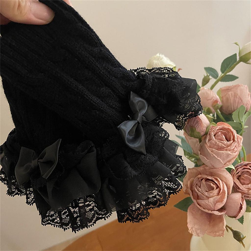 Women Gothic Lace Stretch Wrist Cuffs Knitted For Wedding Party Y2K Sleeve Wrist Cuffs Ruffled Lace
