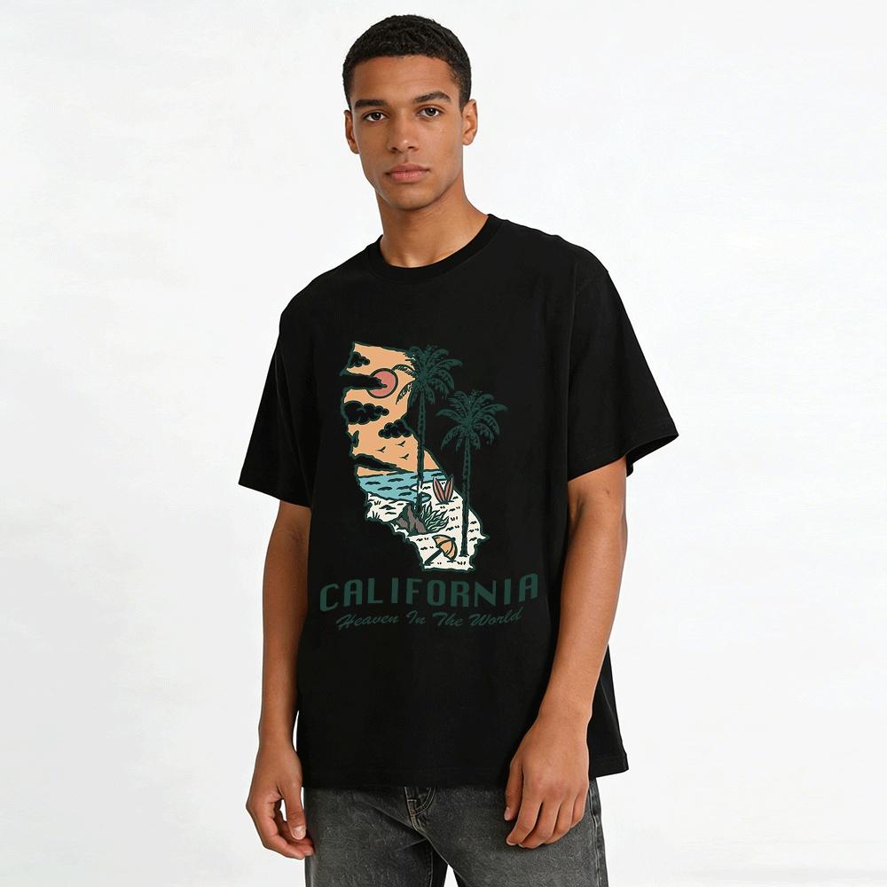 California Beach Palm Tree Graphic Casual Short Sleeve Tee Pure cotton T-shirt