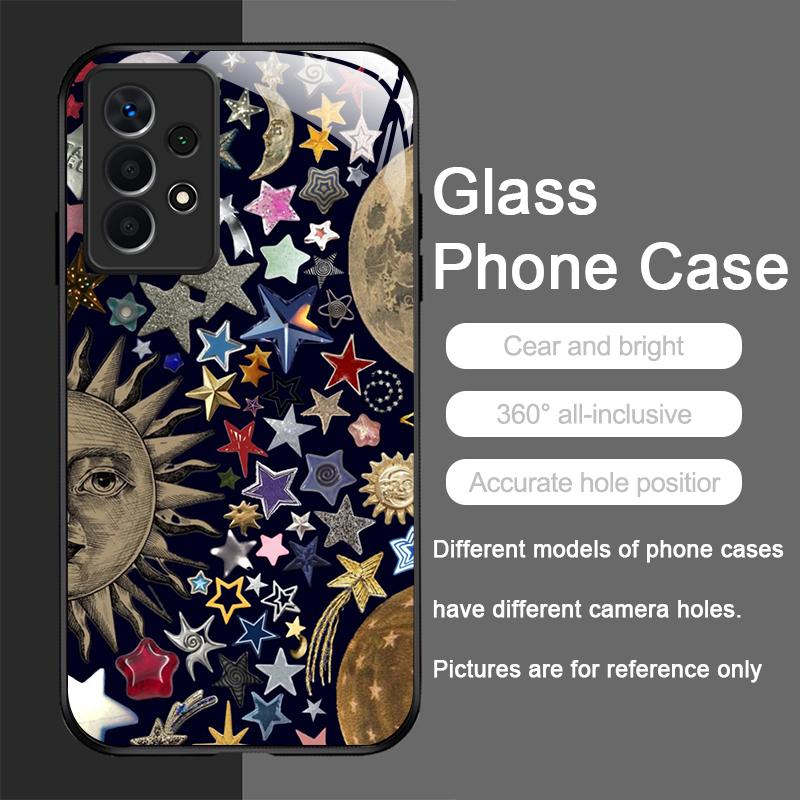 Tempered Glass Phone Case for Samsung Galaxy S25 Ultra S24 S23 Plus S22 S21 S20 FE A56 Luxury Retro Style Stars Planet Y2K Cover