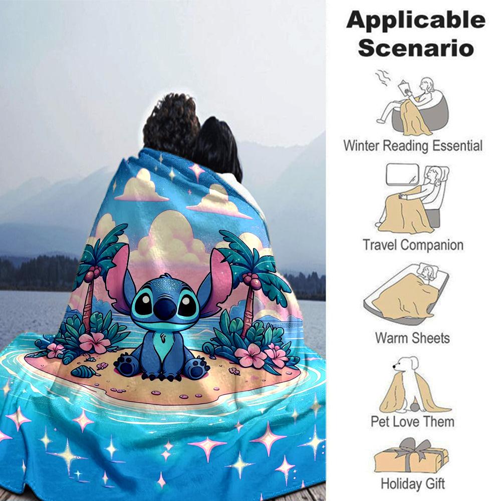Stitch Tropical Shore Flannel Blanket Super Soft Warm Cozy Blanket for Sofa Bed Office Travel All‑Season Home Decor Gift