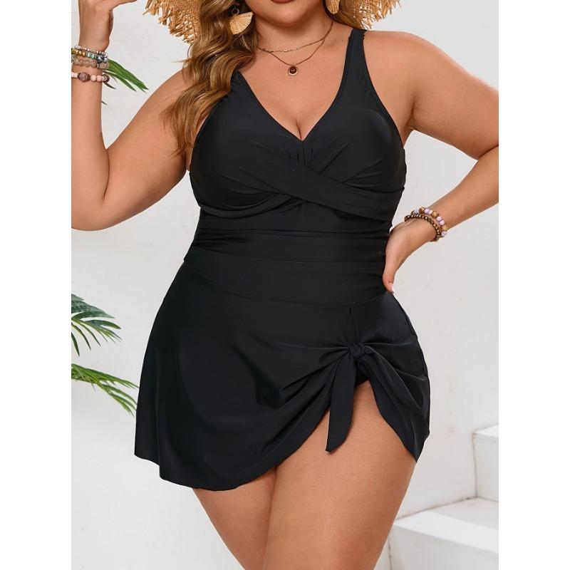 

Женский купальник с высокой талией, сексуальный, большого размера, пляжный, приморский, бикини 5XL чёрный