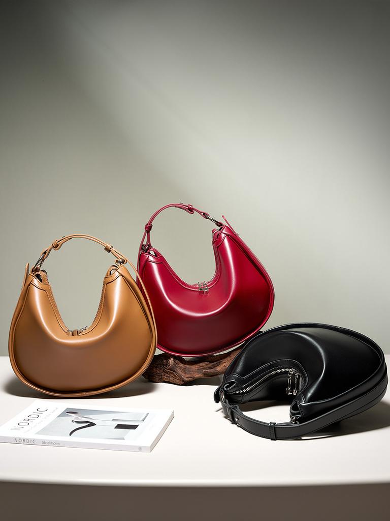 100% Genuine Leather Women Crescent Bag Handbag Luxury Women   Simple  Shoulder Crossbody Bag Commuter