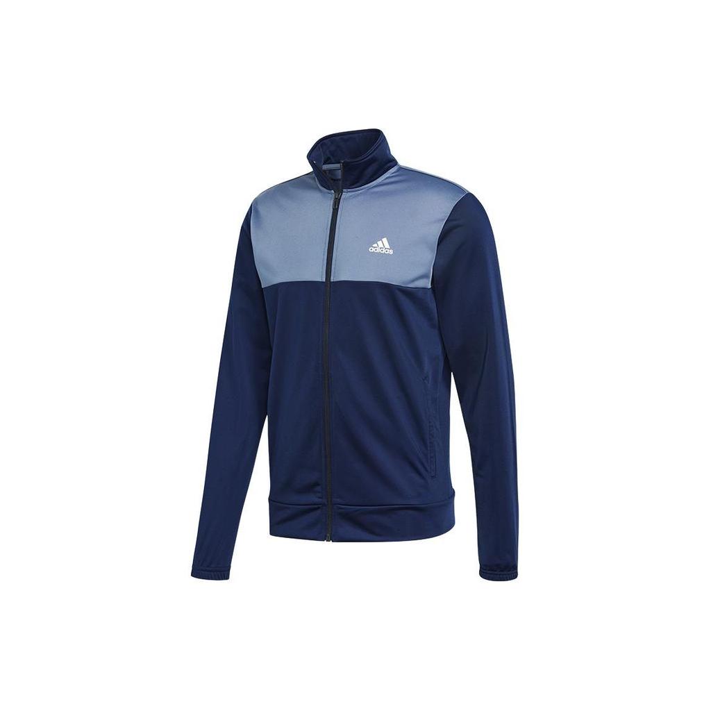 Adidas Tracksuit Color Block Stand Collar Zip Up Jacket And Straight Leg Pants Casual Sports Set Men Tracksuits Dark-Blue CD6603