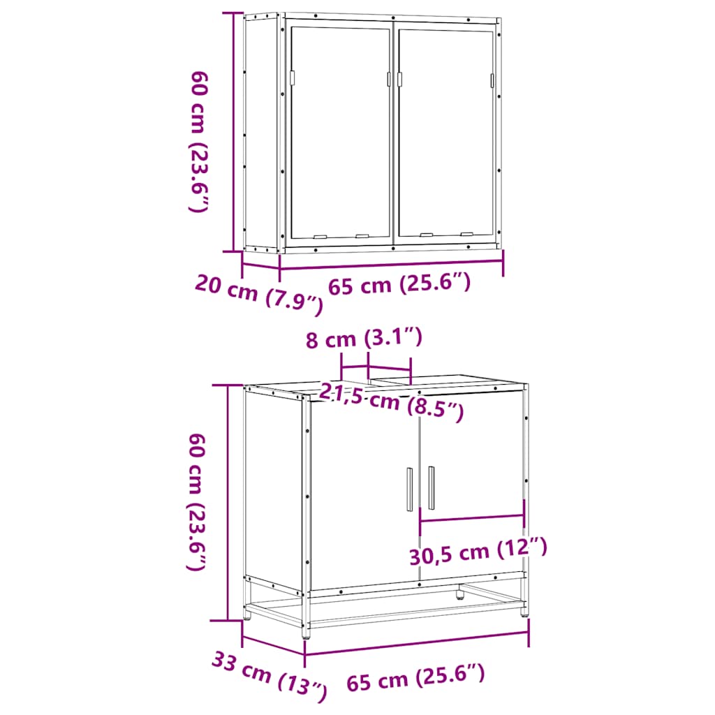 2 Piece Bathroom Furniture Set Gray Sonoma Particleboard