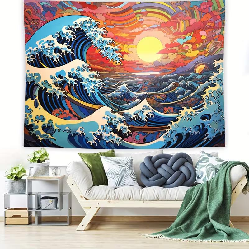2D Printing Psychedelic Great Wave Tapestry for Wall Decoration