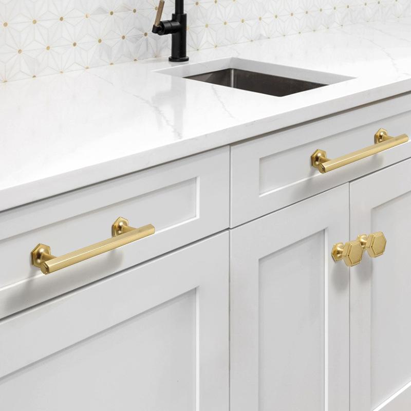 Modern Minimalist Kitchen Cupboard Handles Solid Zinc Alloy Vintage Wardrobe Door Pulls Brushed Brass Finish Furniture Hardware