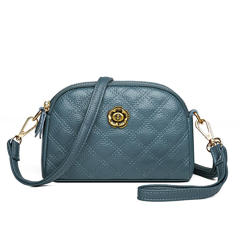 Genuine Leather Women's Bag Trendy Embroidered Thread Small Bag Single-shoulder Crossbody Bag Mobile Phone Bag