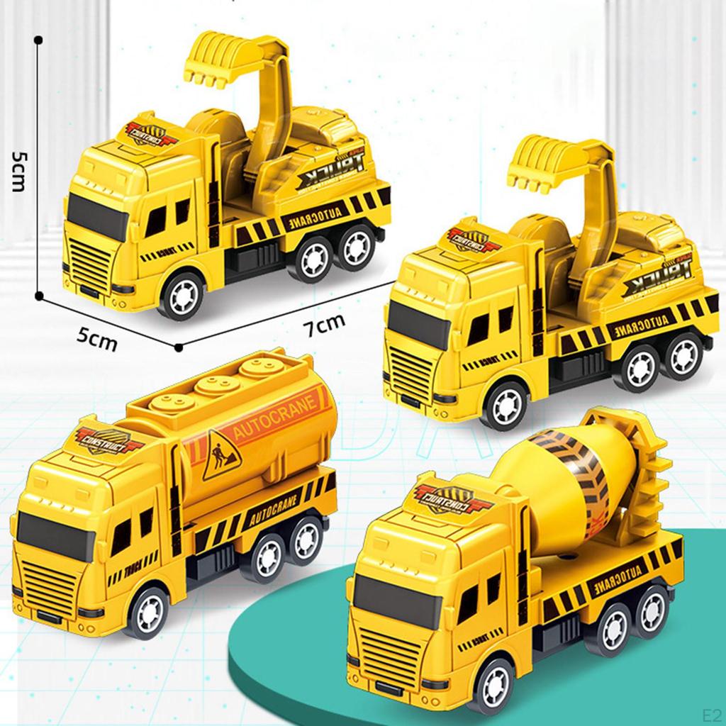 4x Pull Back Engineering Vehicles Movable Joints Xmas Gifts Sturdy Treasure Box Children Toy Yellow