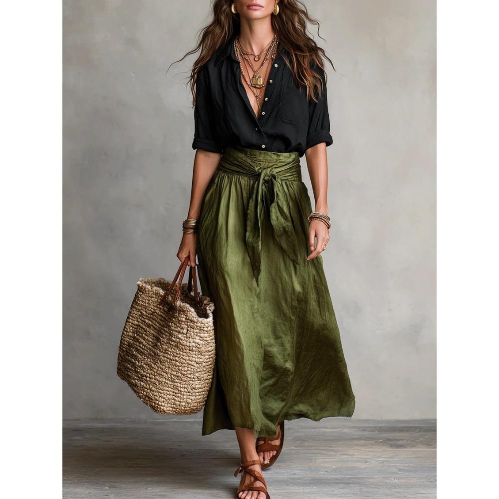 Europe, America, spring and summer contrasting colors women s casual fashion skirt shirt two-piece set S