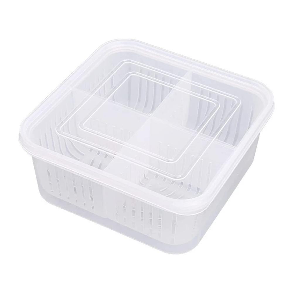 

Keep Fresh 4-grid Storage Box Drainable Large Size Fresh Box Sealed with Lid Kitchen Organizer Scallion Organize белый
