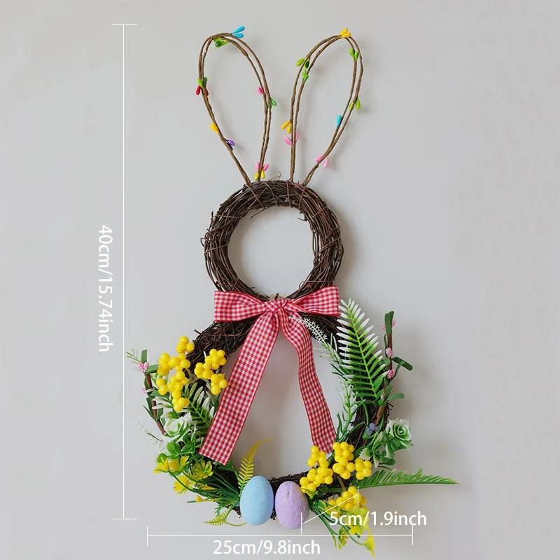 Handmade Easter Egg & Bunny Rabbit Wreath 2026 New Easter Decor Garland Creative Door Sign for Garden Gate Wall Decor