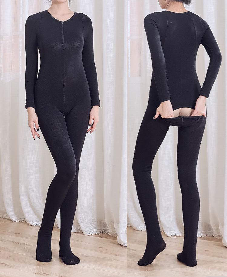 Unisex Plus Size Thick Fleece Backless Bodysuit with Zipper and Crotchless Design for Cold Weather