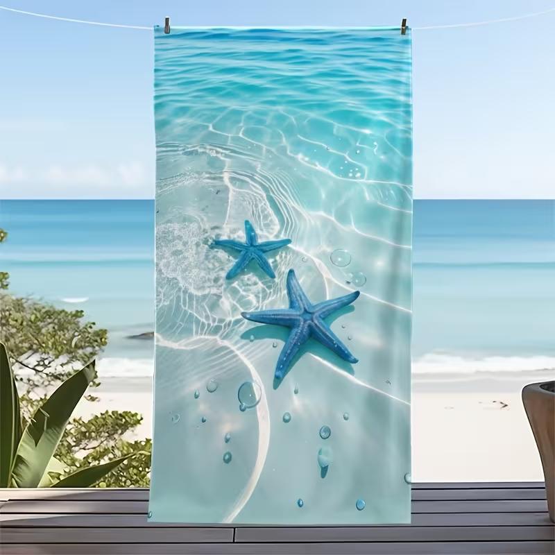 Summertime Beach Sunset Print Beach Towel Hand-Drawn Illustration Style Quick Dry Sand-Free Absorbent Beach Blanket for Summer