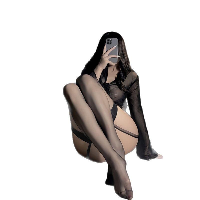 Sexy Stockings Open Crotch Garter Stockings One-piece Women's Sexy Lingerie Passionate Lace Thigh Stockings Black Over-the-knee