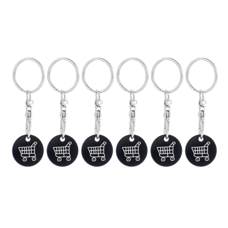 2/6Pcs Trolley Tokens Keychains Universal Small Metal Stainless Steel Portable Shopping Cart Tokens Key Ring Ornament Decoration