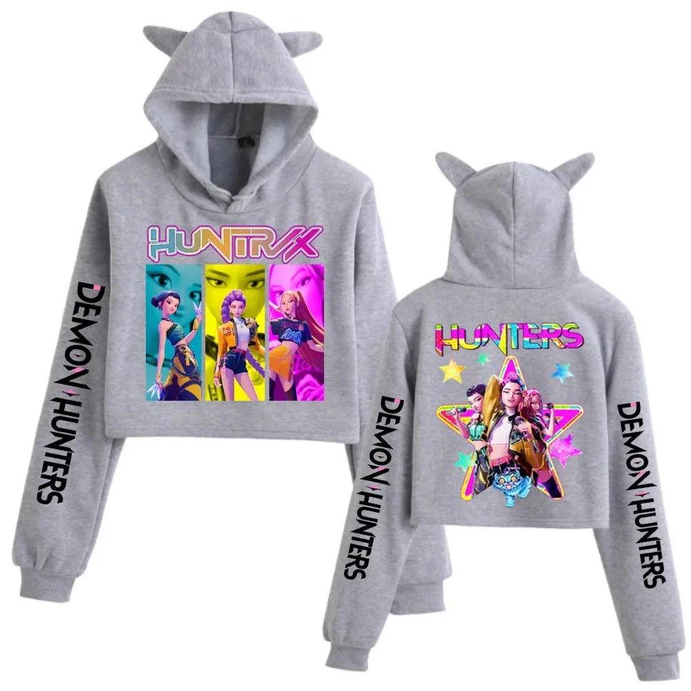 Kpop Lovec démonů Crop topy Dámská mikina Dlouhý rukáv Dívčí módní mikina s kapucí
