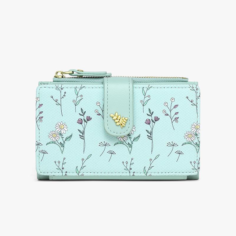 New Women's Wallet Multi-card Original Three-fold Wallet Women's Spring and Summer Versatile Pu Flower and Grass Wallet Women's High-end Sense