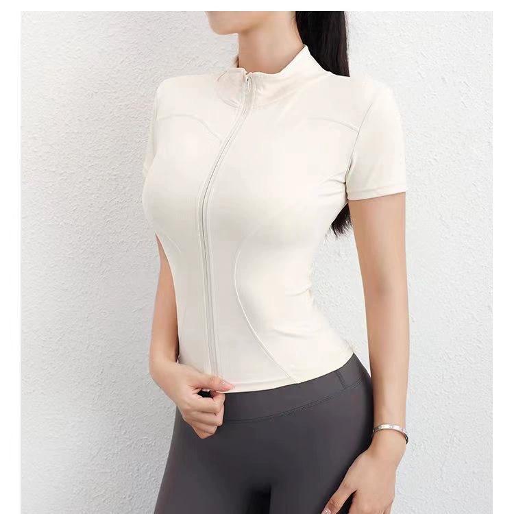 Fitnessové oblečení, Dámská zeštíhlující bunda, Přiléhavý jógový set, Běh s krátkým rukávem, Rychleschnoucí bunda na zip, Letní sportovní top