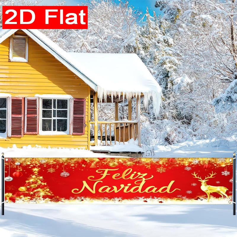 Spanish Christmas Merry Christmas Yard Banner, Outdoor Garden Fence Holiday Party Decor