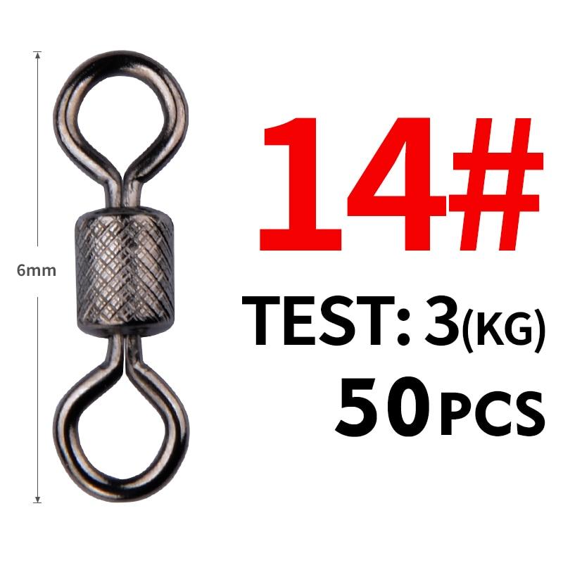 MEREDITH 50PCS/Lot Fishing Swivels Obratlík s kuličkovým ložiskem s bezpečnostní západkou Pevné kroužky Otočný obratlík pro příslušenství pro lov kaprů