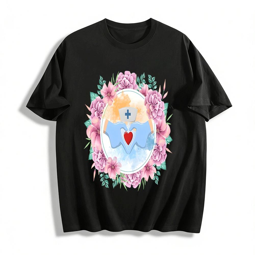 

Nurse Day Tribute Love Heart Print Medical Staff Commemorative Tee Pure cotton T-shirt XXS
