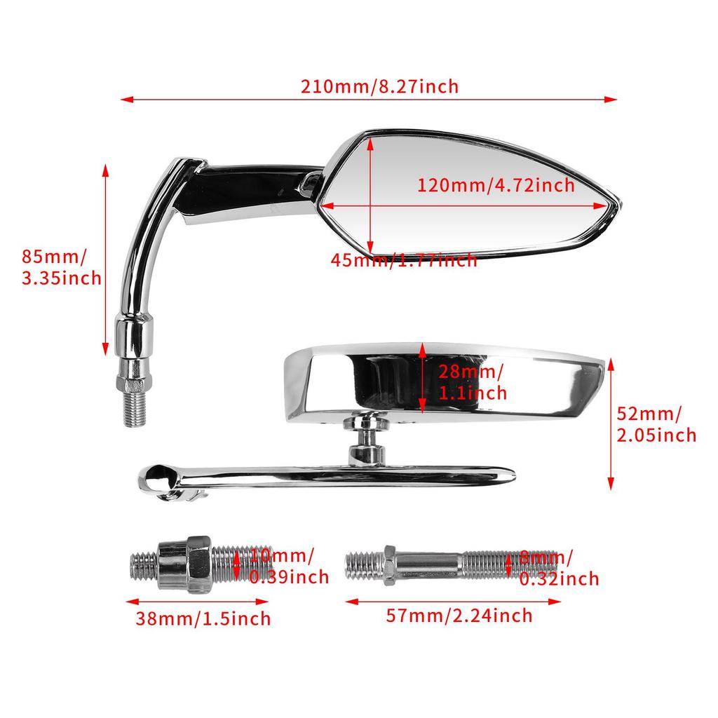 Honda, Kawasaki, Suzuki, Yamaha & Harley Cruiser Retro Motorcycle Rearview Mirrors