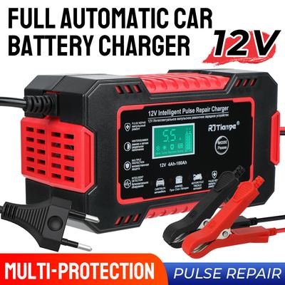 12V 6A Autobatterieladegerät LCD-Anzeige Vollautomatische Leistungsimpulsreparatur Universal für Auto Moto Nass Trocken Blei Säure AGM Gel Schnellladung