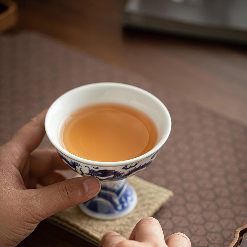 Blue and White Dragon Pattern Master Cup Ceramic High Foot Cup Tea Cup High-end Personal Use Single Kung Fu Tea Set Tea Bowl