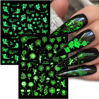 Fluorescent Effect Nail Decals Elegant Good Adhesion Glitter Luminous Sticker 3D Glow Butterfly Decoration