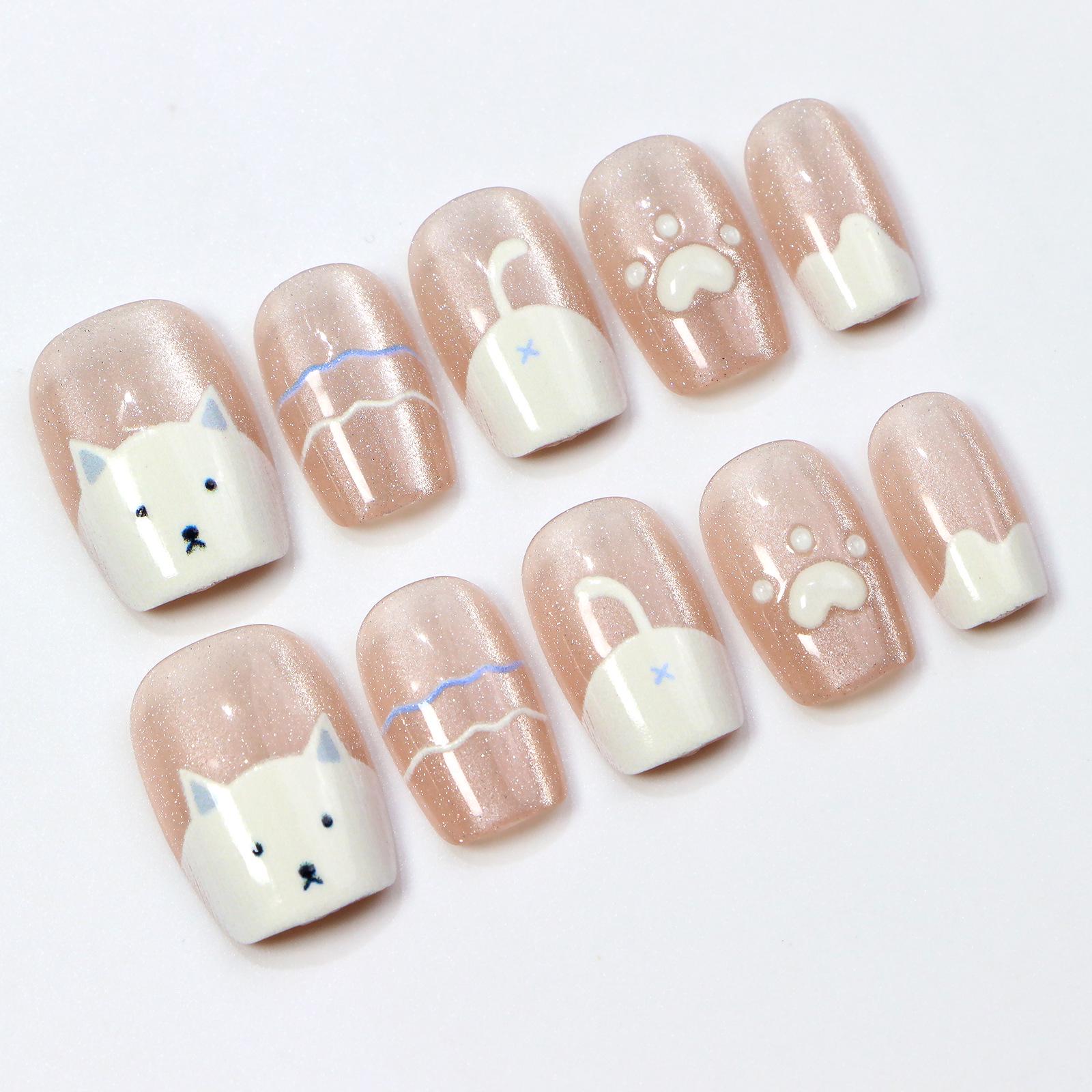 Creamy White Moonlight Cat Eye French Press-on Nails Set