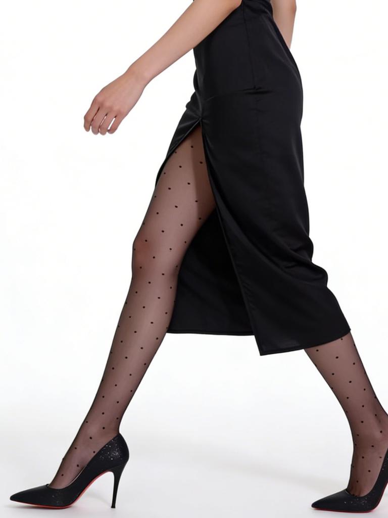 Women'S Black Sheer Polka Dot Pantyhose, Sexy Pure Desire Style Anti-Snagging Hosiery, Perfect For Date & Night Out