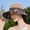 Chapéu florido retro novo de primavera e verão para mulheres, aba grande, laço, viseira de proteção solar, chapéu de praia para férias na beira-mar