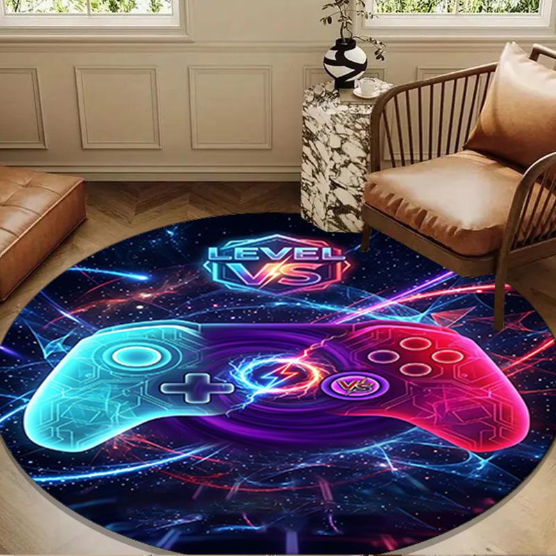 Neon Gaming Controller Round Rug for Livingroom,Bedroom, Palyroom, Chair Rug, Area Rug, Circle Carpet, Large Size Fan Christmas Gift